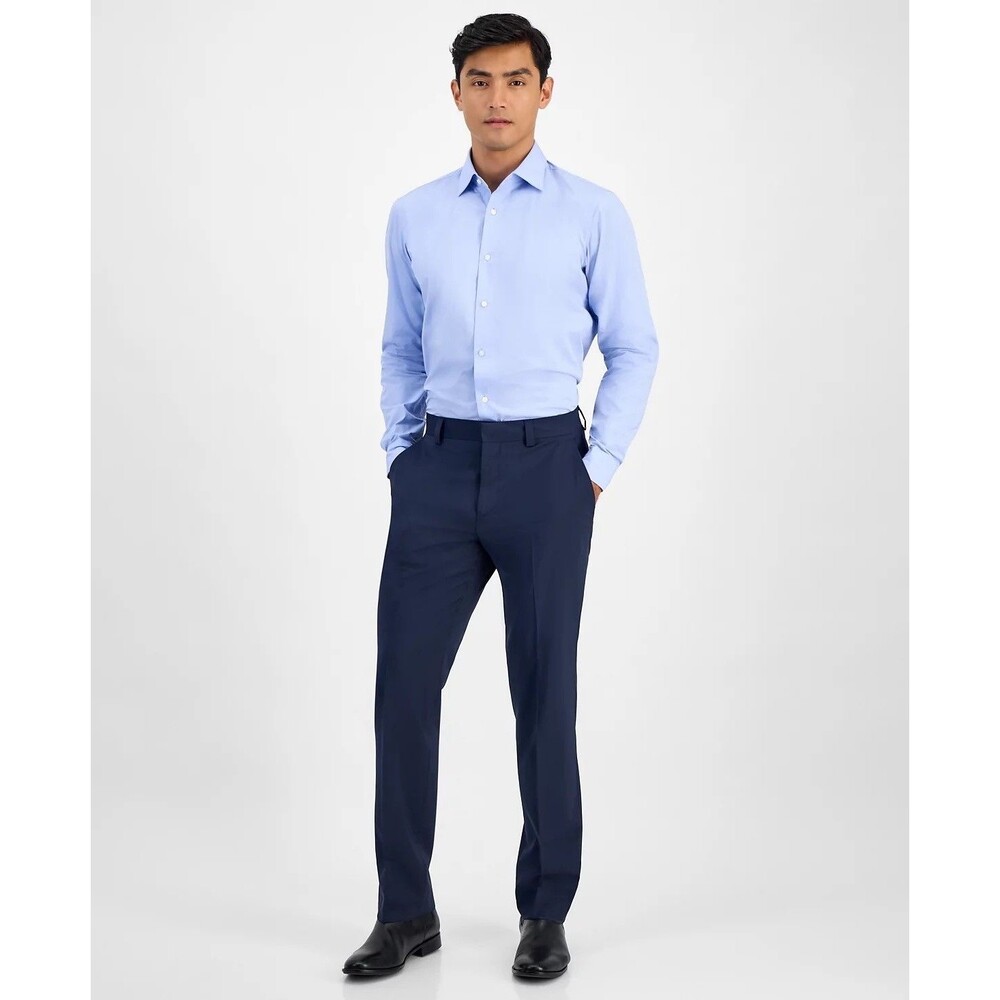 $198 NEW HUGO BOSS Mens 40x33 Solid Navy Blue Wool Trousers Dress Pants Slacks